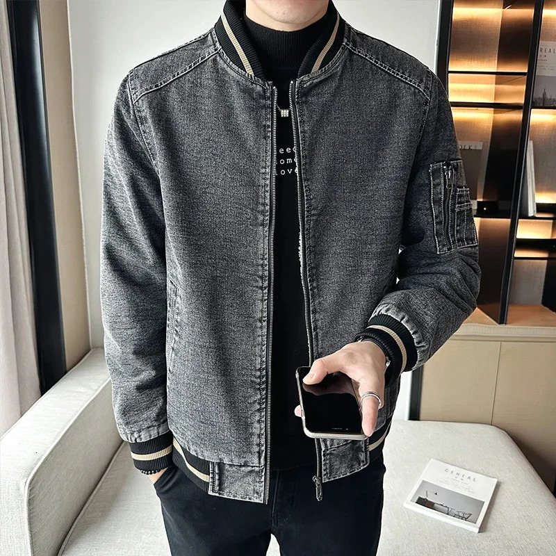 Vintage Wash Winter Denim Jacket Men Trendy Thick Fleece Warm Baseball Casual Loose Motorcyclist Windproof Coat 250212