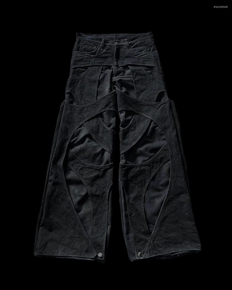 Men's Jeans 2025 Gothic Retro For Men Wide Leg Straight Black Y2k Baggy Harajuku Hip Hop High Waist Denim Pants Streetwear