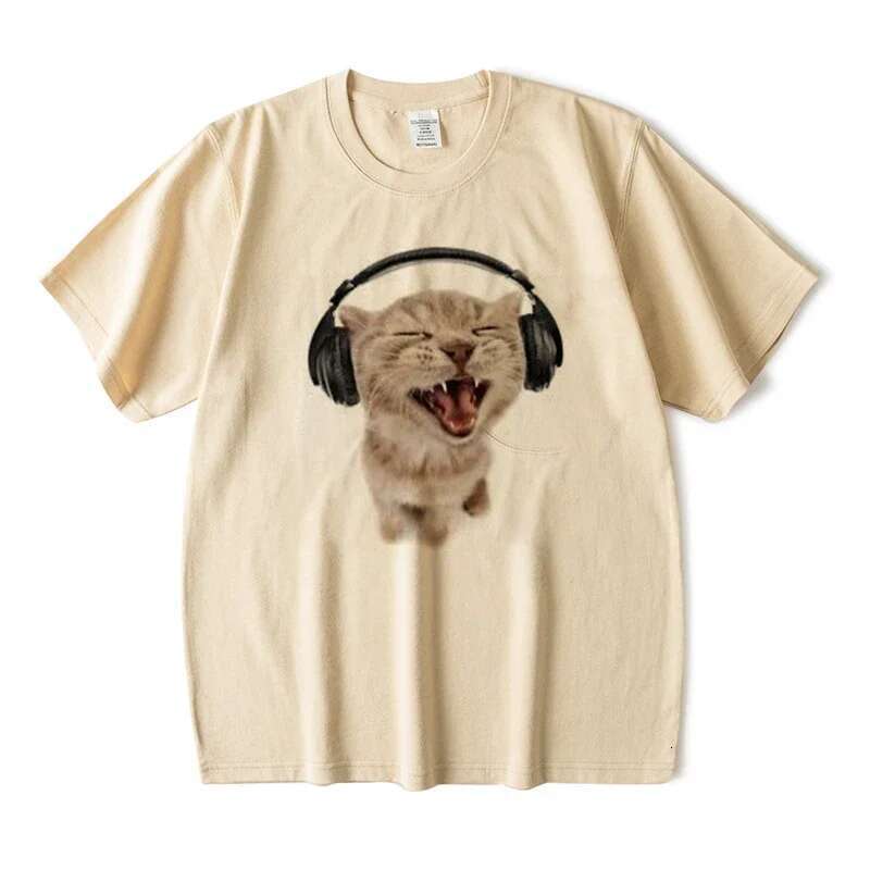 Top Cute Cat Printed Short Sleeved Women's T-shirts Haruku Fashionable Couple Loose Tops Tshirt Casual Street Style Y2K Fashion Designer T Shirt