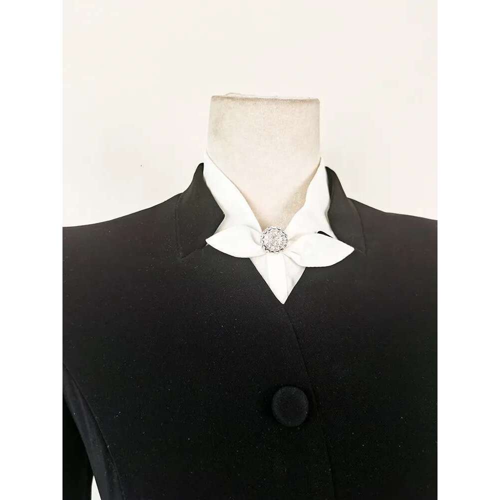 Hit Color Patchwork Bowknot Slimming Dress For Women Stand Collar Long Sleeve High Waist Temperament Dresses Female Fashion