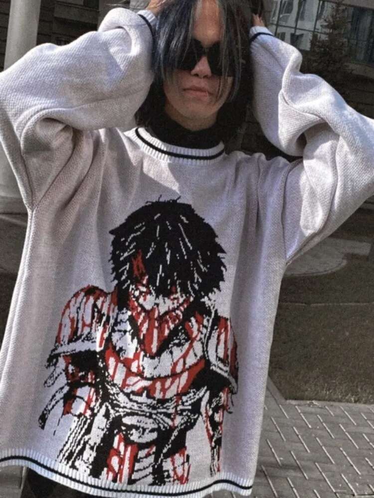 Women Cotton Knitwear Y2K Knit Sweater Graphic Mens Sweaters Top Vintage Loose Cartoon Pullovers Casual Haruku Autumn Winter