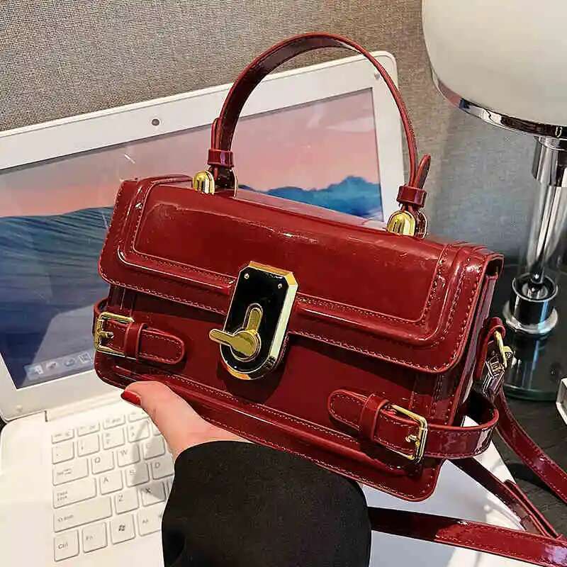 new women s patent leather red small square bag Korean trend popular single shoulder crossbody bag designer spring new leisure multifunctional handbag