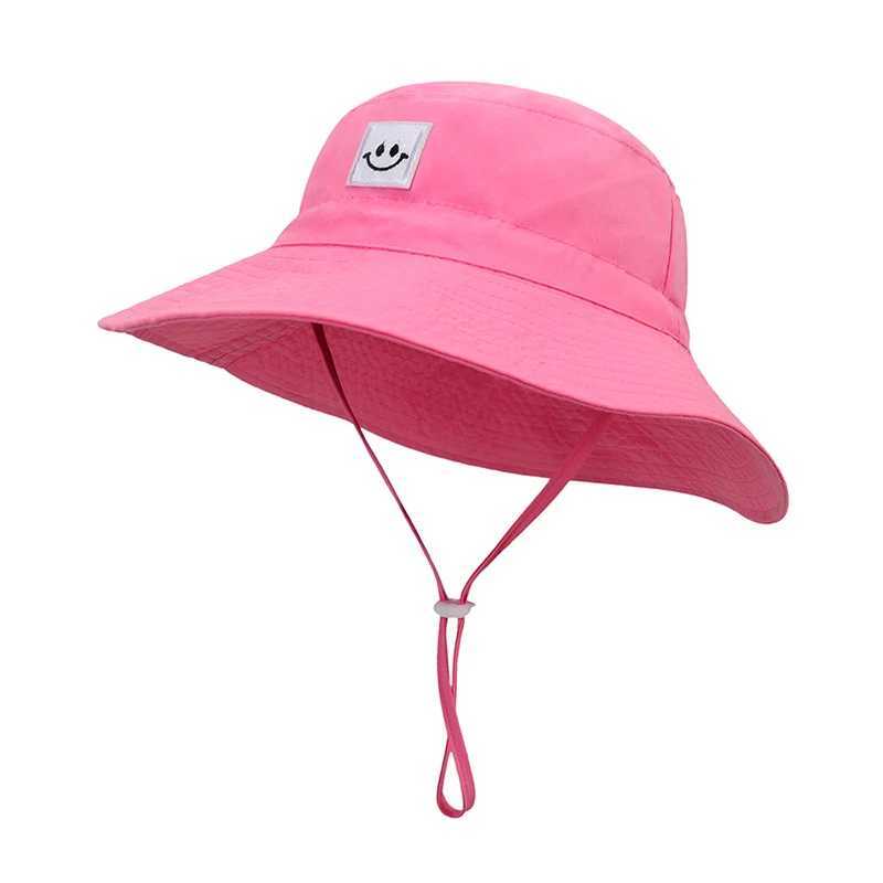 Summer Baby Sun Hat Children Boys Girls Big Brim Solid Color Smlie Bucket Fisherman Hats Kids Anti UV Panama Beach Cap 0-6 Years W250217