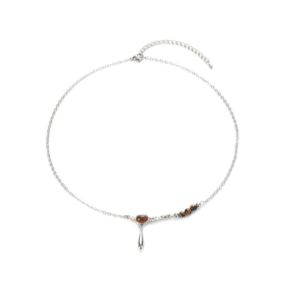 Titanium steel tiger eye stone necklace, men's light , niche high-end, temperament, collarbone chain, women's personality, versatile accesso