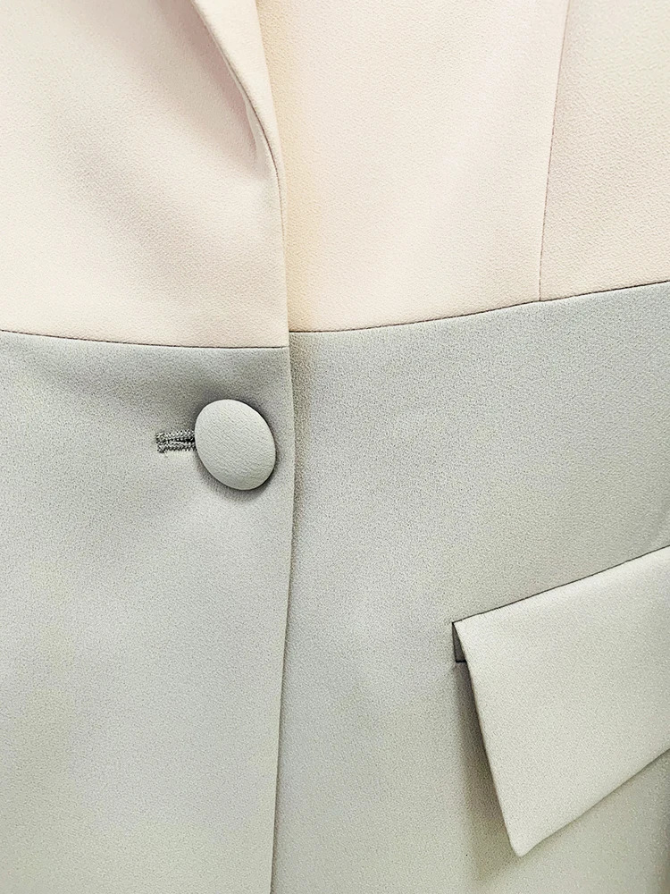 HIGH STREET est S/S Runway Suit Set Womens Career Fashion Single Button Color Block Blazer Wide Pants Suit 250210