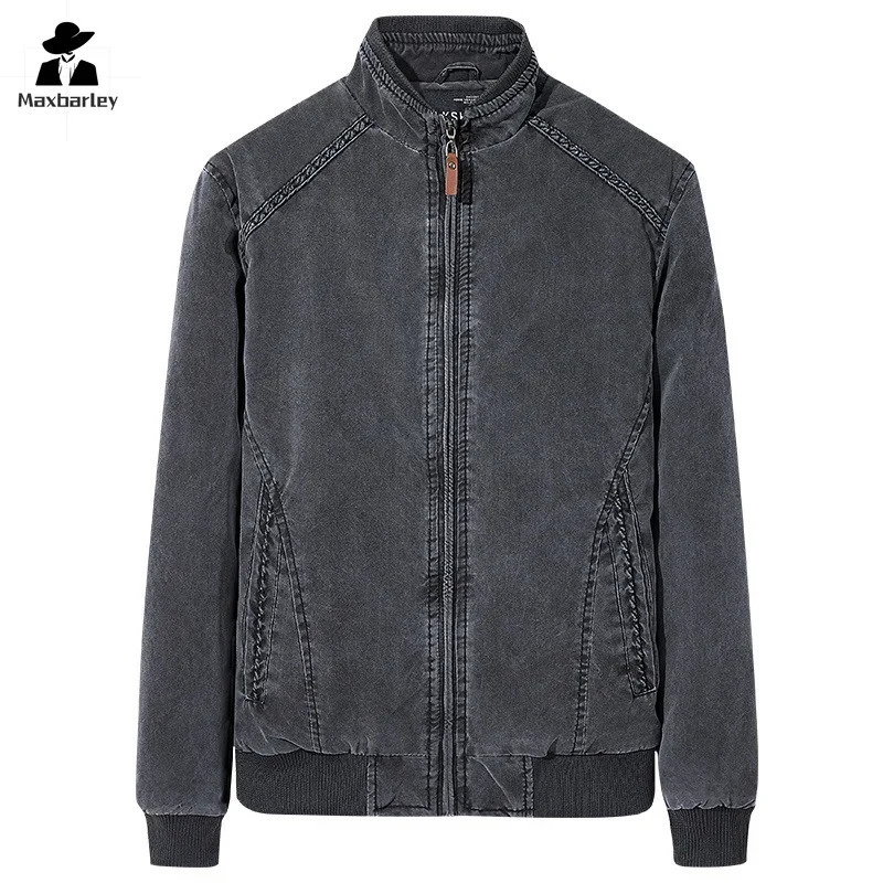 Mens Denim Jacket Retro Fashion Pure Cotton Slimfit Vertical Collar Motorcycle Autumn 2024 Coat plus size Clothes 250212