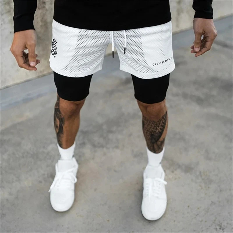 summer mesh Sports Shorts Men Doubledeck Jogging Running 2 IN 1 Mens GYM Fitness Workout Short Pants Man 250217