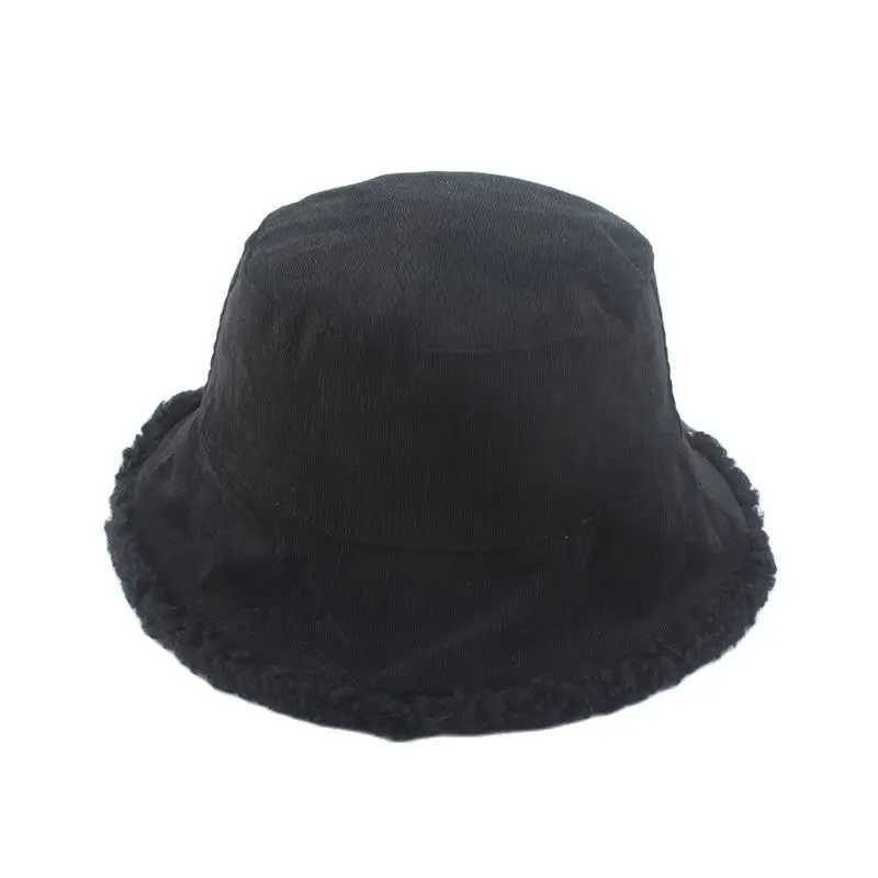 Unisex Harajuku Corduroy Bucket Hat Men Reversible Fisherman Hat Autumn Winter Lamb Wool Outdoor Warm Panama Cap For Women W250217