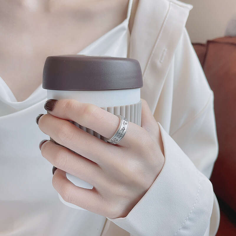 Yatai Heng's pure silver ethnic style Yaguang zodiac talisman ring, lucky and fashionable open-end ring