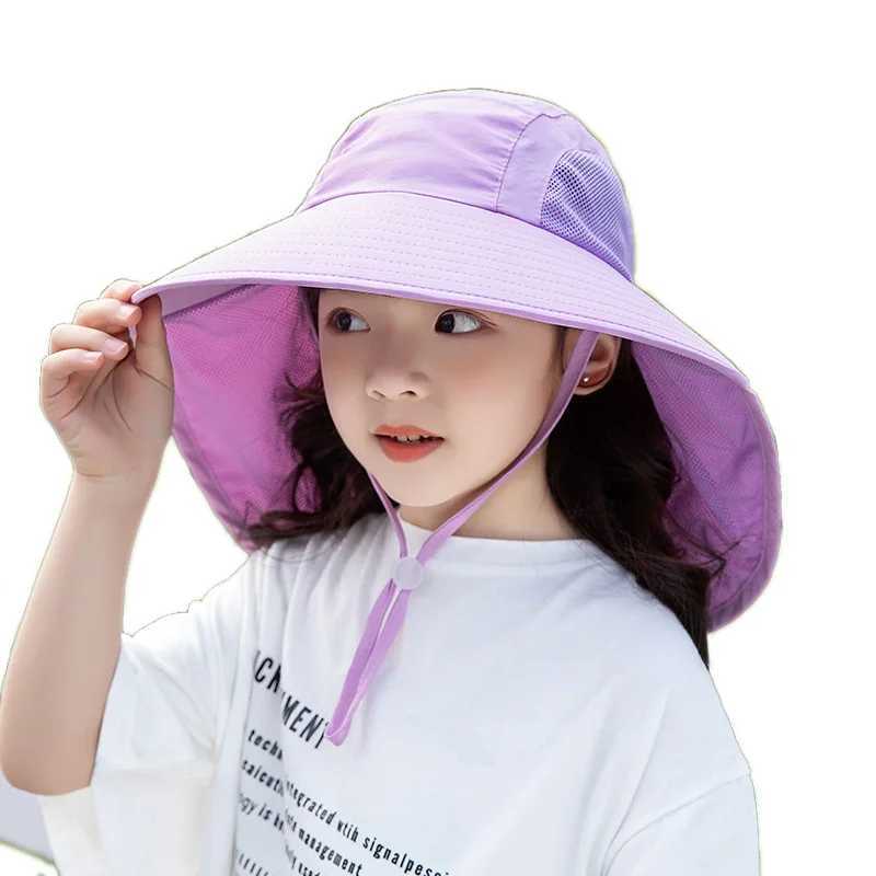 Kids Girls Boys Sun Hat Wide Brim UPF50+ Bucket Caps with Neck FlapBeach Play Hats Age 1-7 Years (Model 1039) W250217