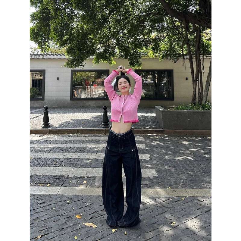 Black Jeans Women Vintage High Waisted Straight Trouser Hip Hop Loose Y2k American Streetwear Wide Leg Classic Denim Pants