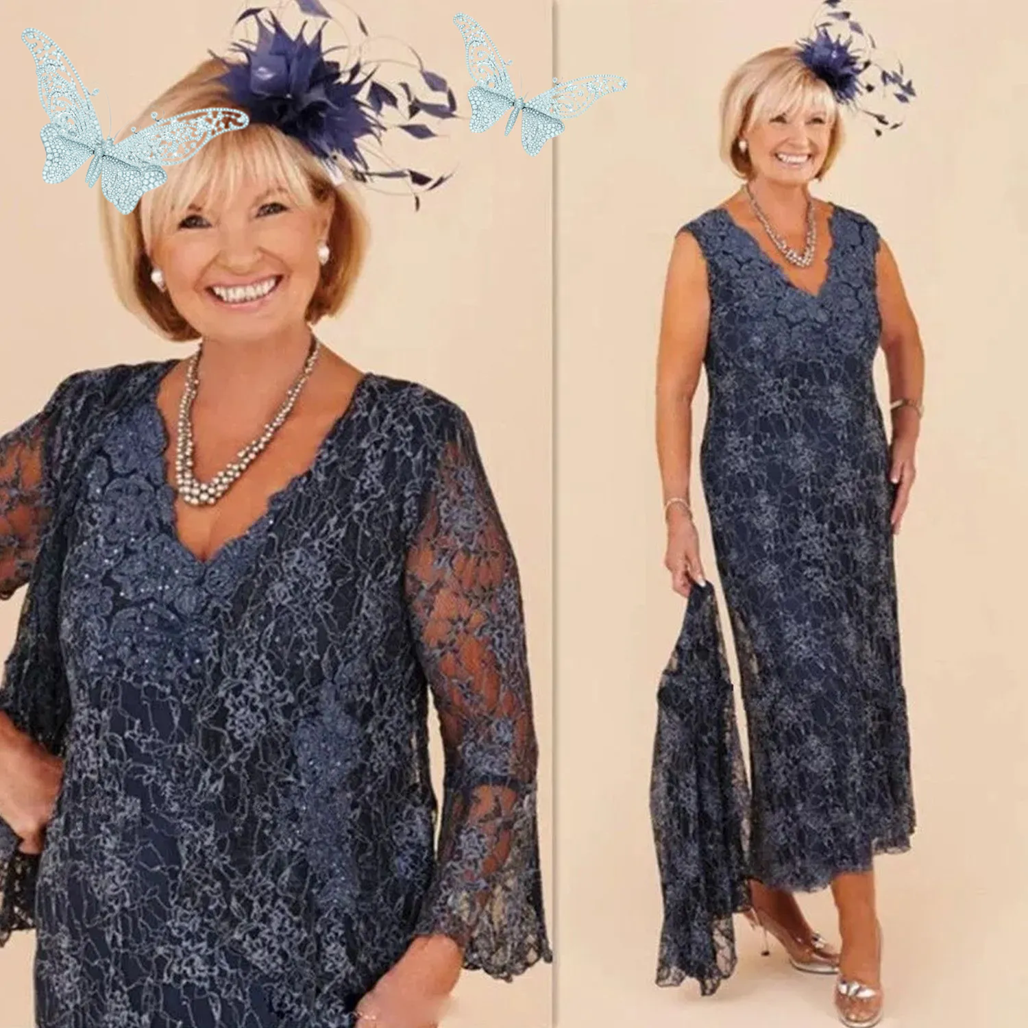 Purple Full Lace Mother of The Bride Dresses Long Sleeves Women Formal Prom Gown Sheath Wedding Party Evening Gowns with Jackets In Stock