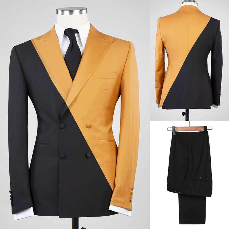 Contrast Color Mens Wedding Tuxedos Double Breasted Groom Wear Party Birthday Black Pants Suits 2 Pieces Customized