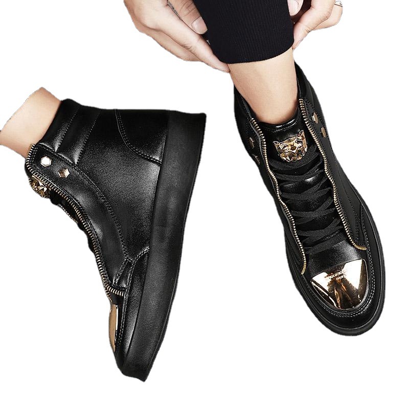 2025 comfortable new Martin boots men high top board shoes metal casual leather boots men Korean version of the trend street dance shoes