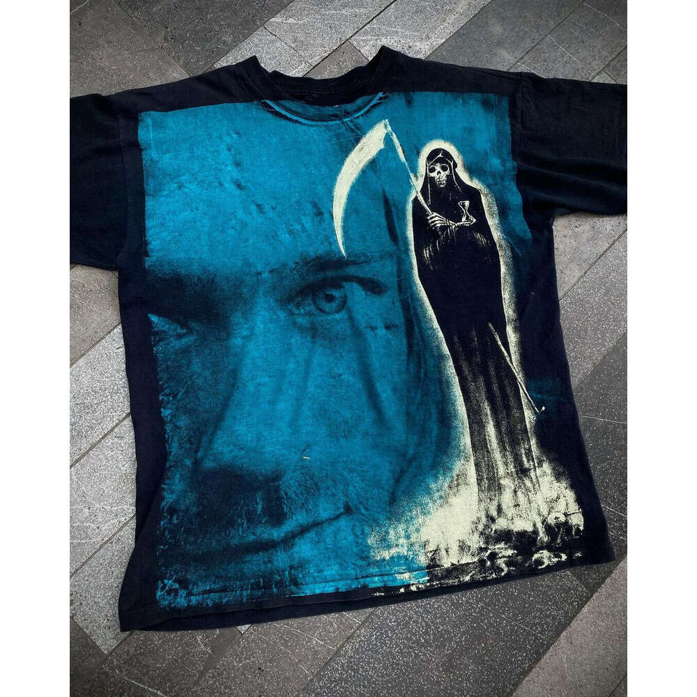 Round neck short sleeved loose T-shirt casual street style personalized wear printed pattern dark Gothic top