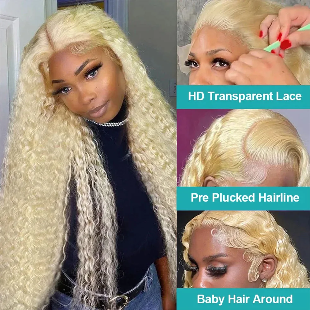 Free shipping 200density Brazilian 360 Hd 613 Blonde Wig 13x4 Lace Frontal Deep Wave Curly Silation Human Hair Wigs for Women