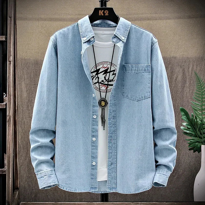 Denim Jacket Men Coats Turn Down Collar Full Sleeve Single Breasted Jackets Regular Casual Solid Coat Simple Autumn Winter y250212