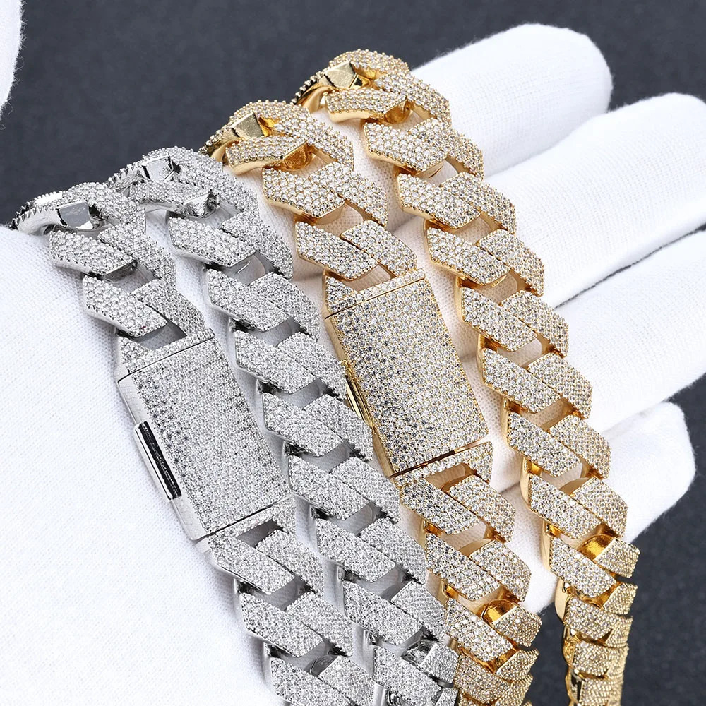 Hip Hop Jewelry Iced Out 15mm 4 Rows CZ Cuban Necklace Box Buckle Fashion Men Bling Prong Setting Diamond Miami Cuban Link Chain 250214