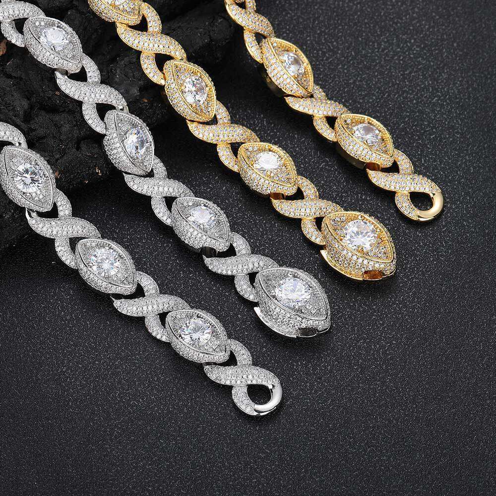 Hip Hop Jewelry 15mm Infinite Eye 8 Cuban Chain Zircon Necklace Accessories Men's Bracelet