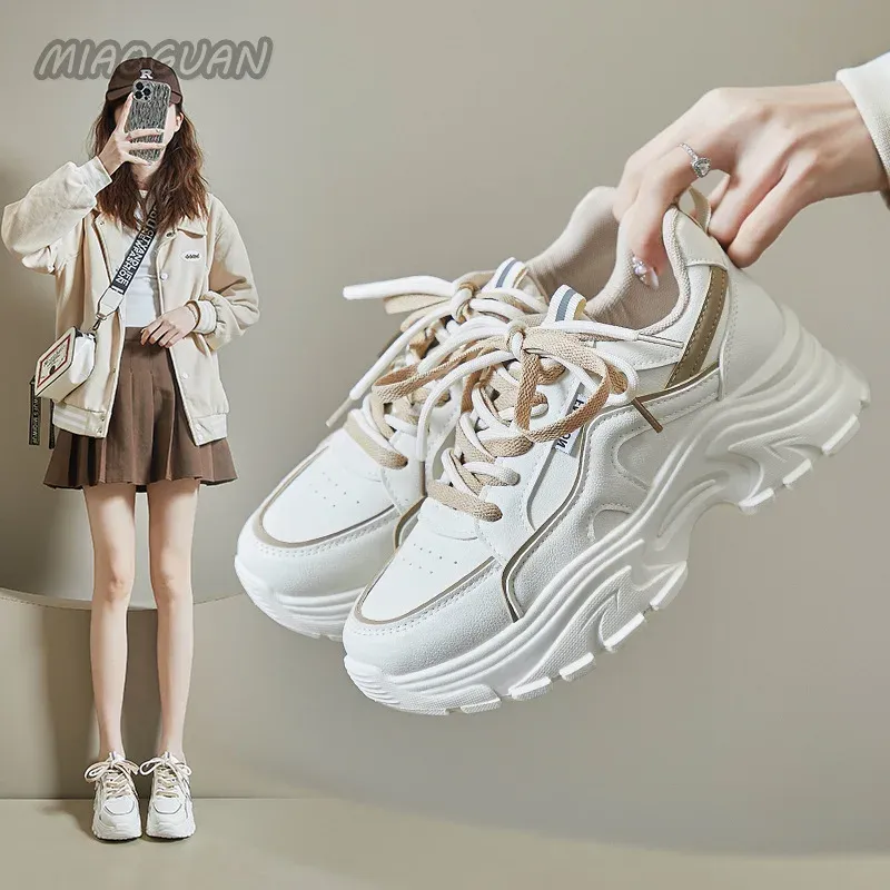 Women Platform Sneakers Casual Mixed Color Spring Autumn Women's Vulcanize Shoes Chunky Heel Lace Up Round Toe Sport atillas