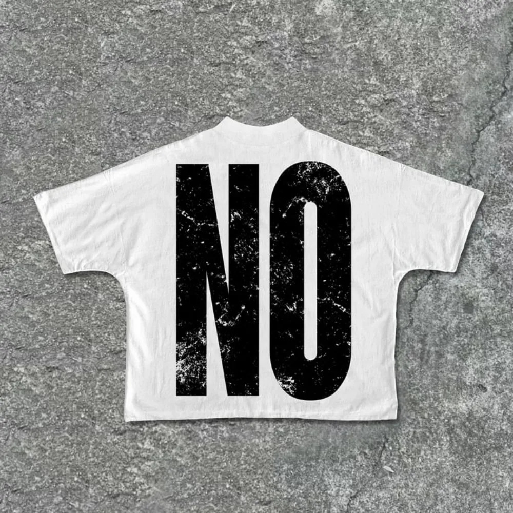 Yes Or No Alphabet Slogan Retro Old Graphics 100% Cotton Cropped T-Shirts Men Y2K Vintage Oversize Tshirt Streetwear Women Tops 250122