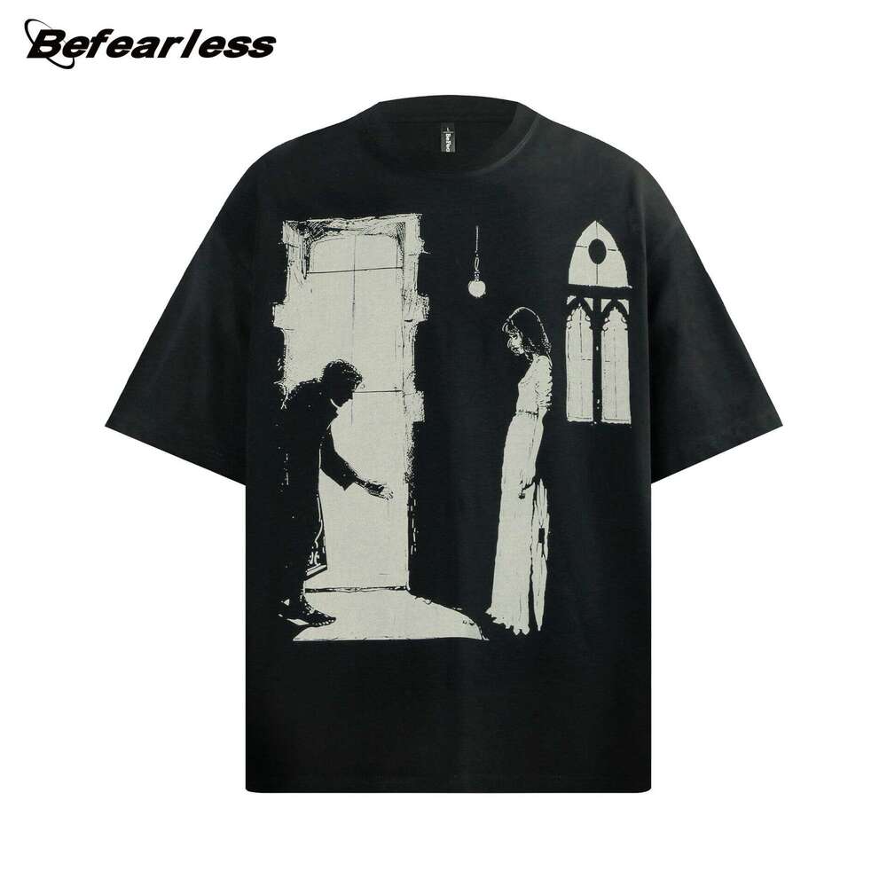 American letter character short T-shirt, summer trend for men women, loose and versatile design, couple half sleeved tee