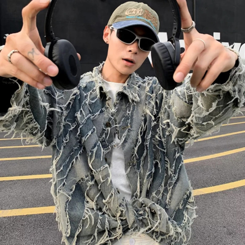 FEWQ Men Denim Jacket Spring Autumn American Trendy Loose Niche High Street Contrast Color Male Tops 24E 250210