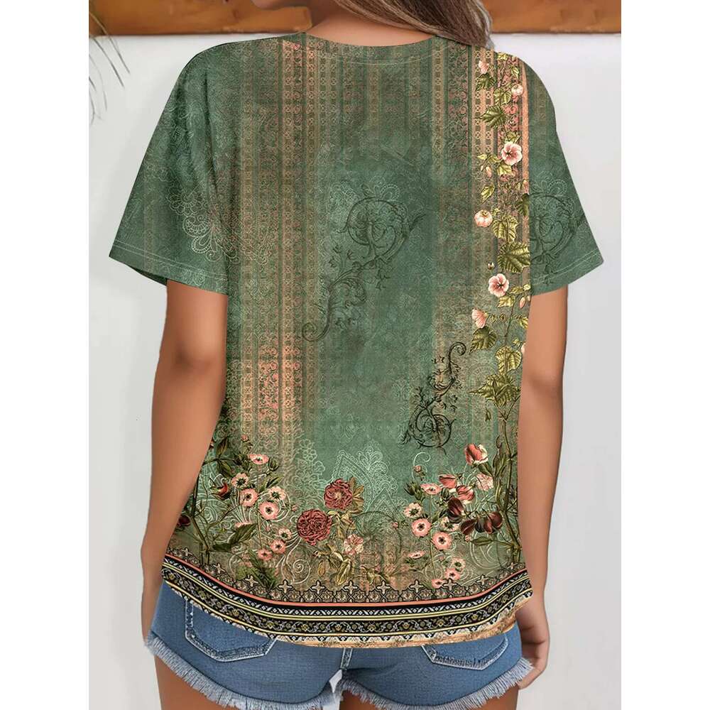 Women's Round Collar Short-Sleeved T-Shirt Women Plus Size Clothing