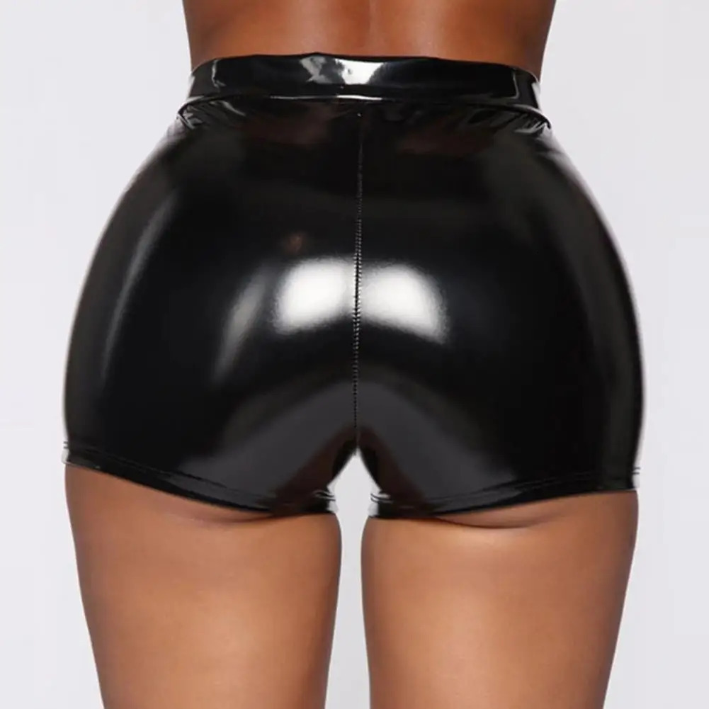Women Faux Latex Leather Shorts Stretchy Slim High Waist Bodycon Biker Lady Skinny PU Casual Motorcycle Custom 250213