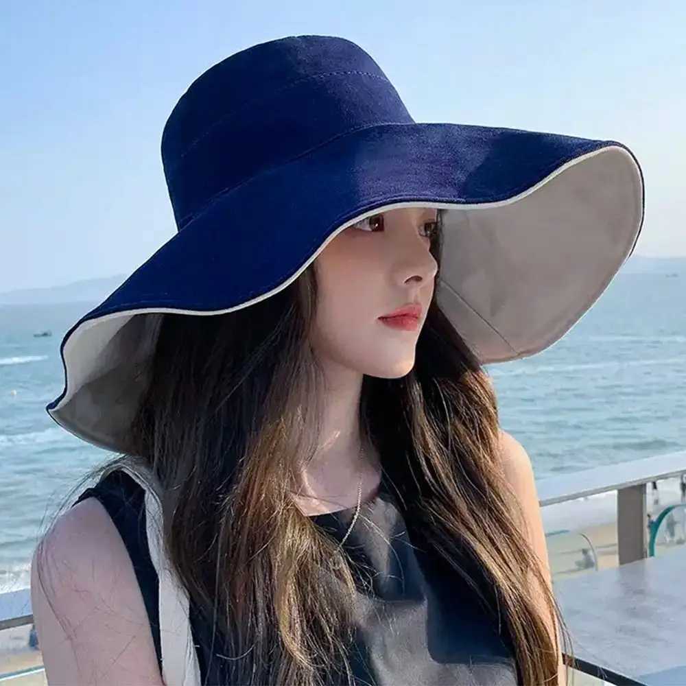 Double-sided Foldable Bucket Hat Women Girls Sun Hat Visor Fisherman Cap Anti-UV Big Brim Sunscreen Camping Hiking Beach Hats W250217