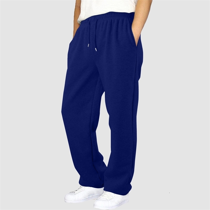 Mens Fleece Lined Sweatpants Wide Straight Leg Pants Bottom Joggers Loose Fit High Waisted Yoga Pant w250113