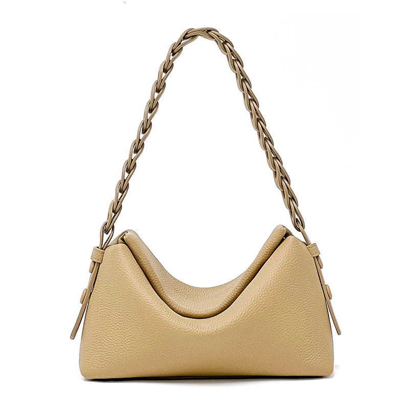 Bag Head Layer Cowhide Underarm For Women's New Niche Woven Single Shoulder Crossbody Handbag, Simple And Fashionable Temperament Pillow Bag