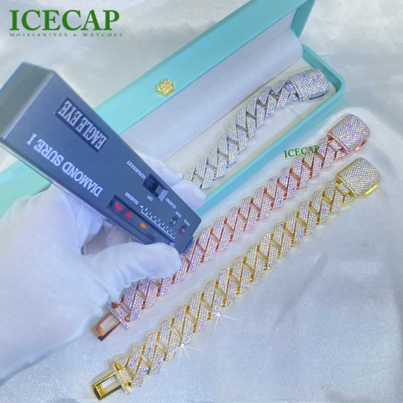 Hiphop Jewelry 20mm 4rows Cuban Bracelet Pass Diamond Tester Bling Sterling Silver Diamond Singer Luxury Bracelet