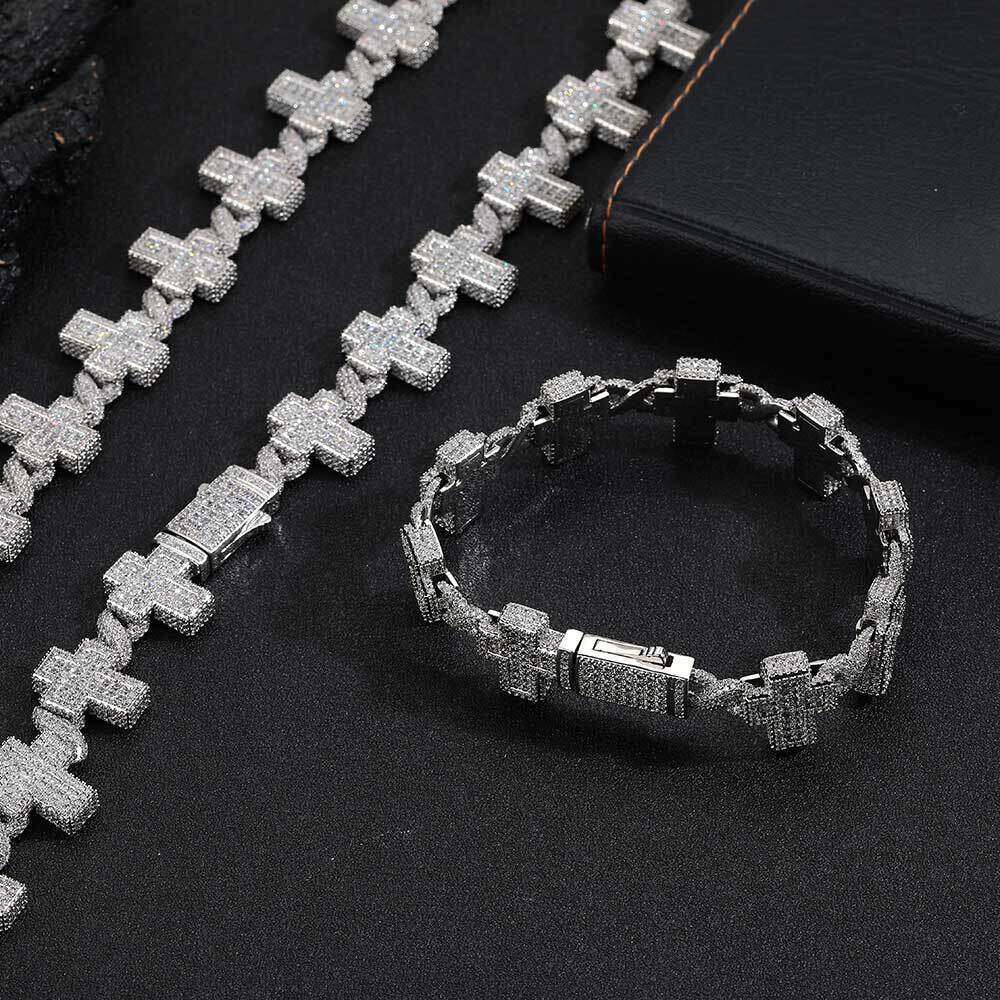 Hip hop collarbone chain zircon cross necklace high-end men's bracelet accessories