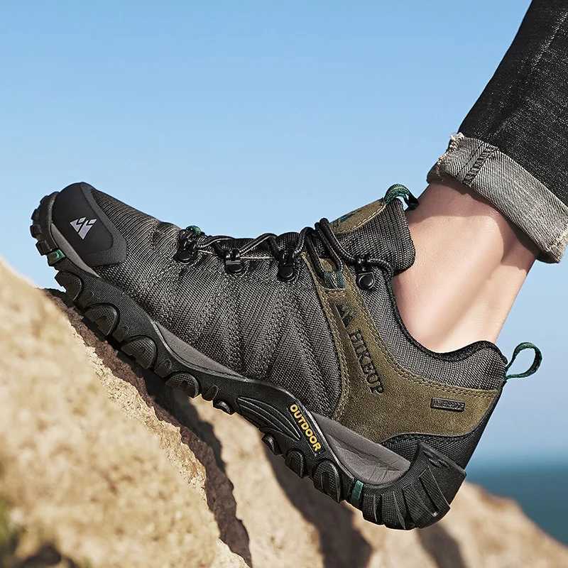 HIKEUP Non-slip Men Hiking Shoes Breathable Outdoor Wear Resistant Splashproof Climbing Men Sneaker Tourism Mountain ShoesC250217