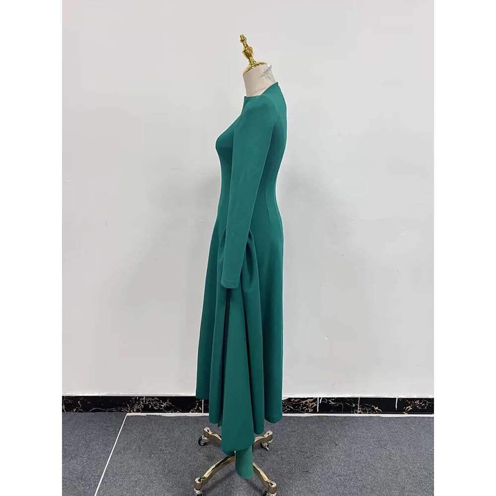 Elegant Solid Tunic Dresses For Women Diagonal Collar Long Sleeve High Waist Spliced Metal Irregular Dress Female Fashion