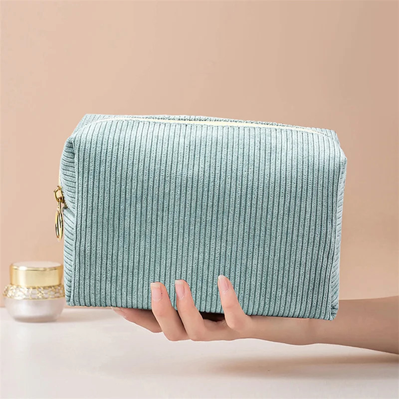 Women Cosmetic Bag Corduroy Solid Color Makeup Pouch Travel Portable Wash Toiletry Storage Organizer Purse 250213