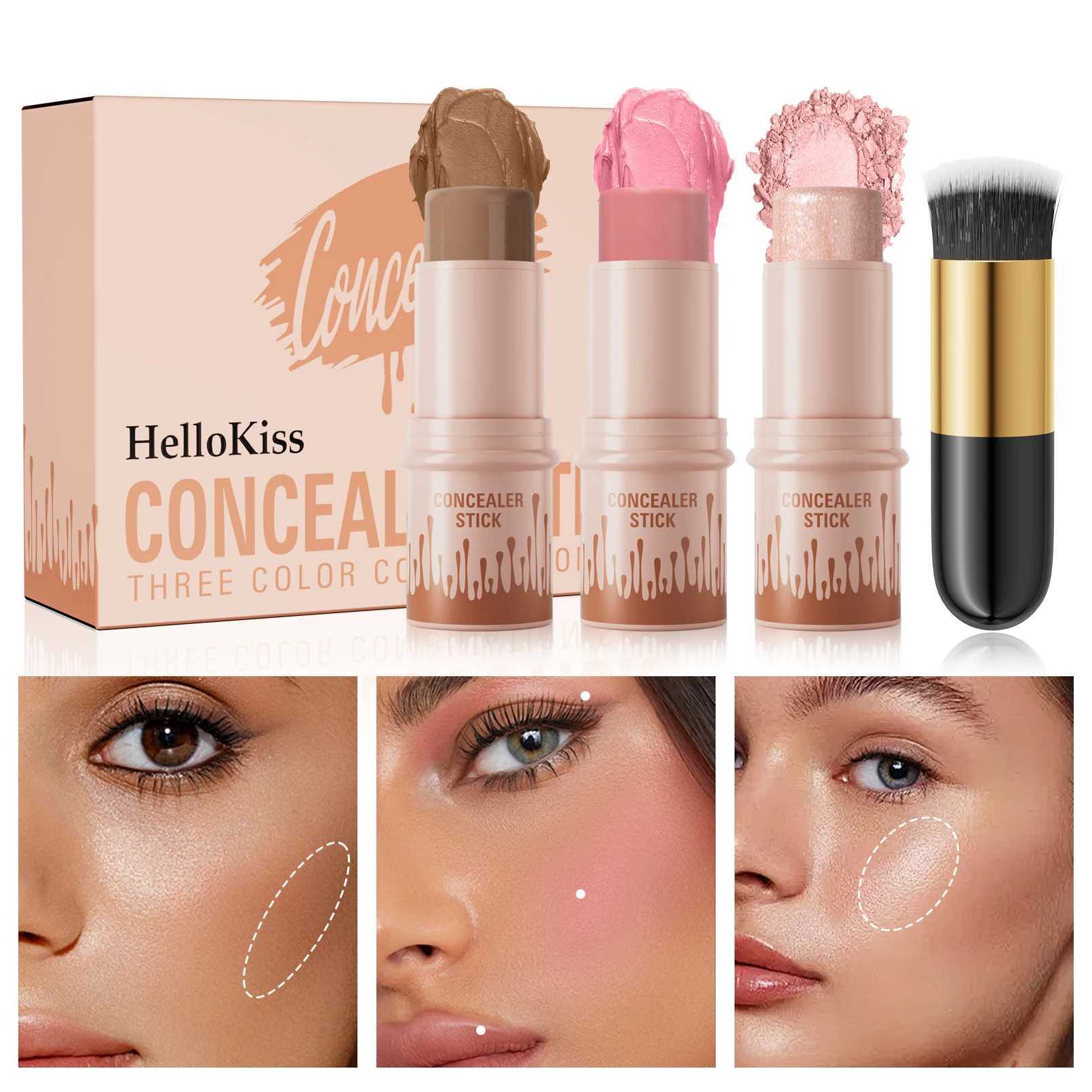 4Pcs makeup facial contour bronze stick multifunctional fluorescent whitening silk red cream modified concealerW250217