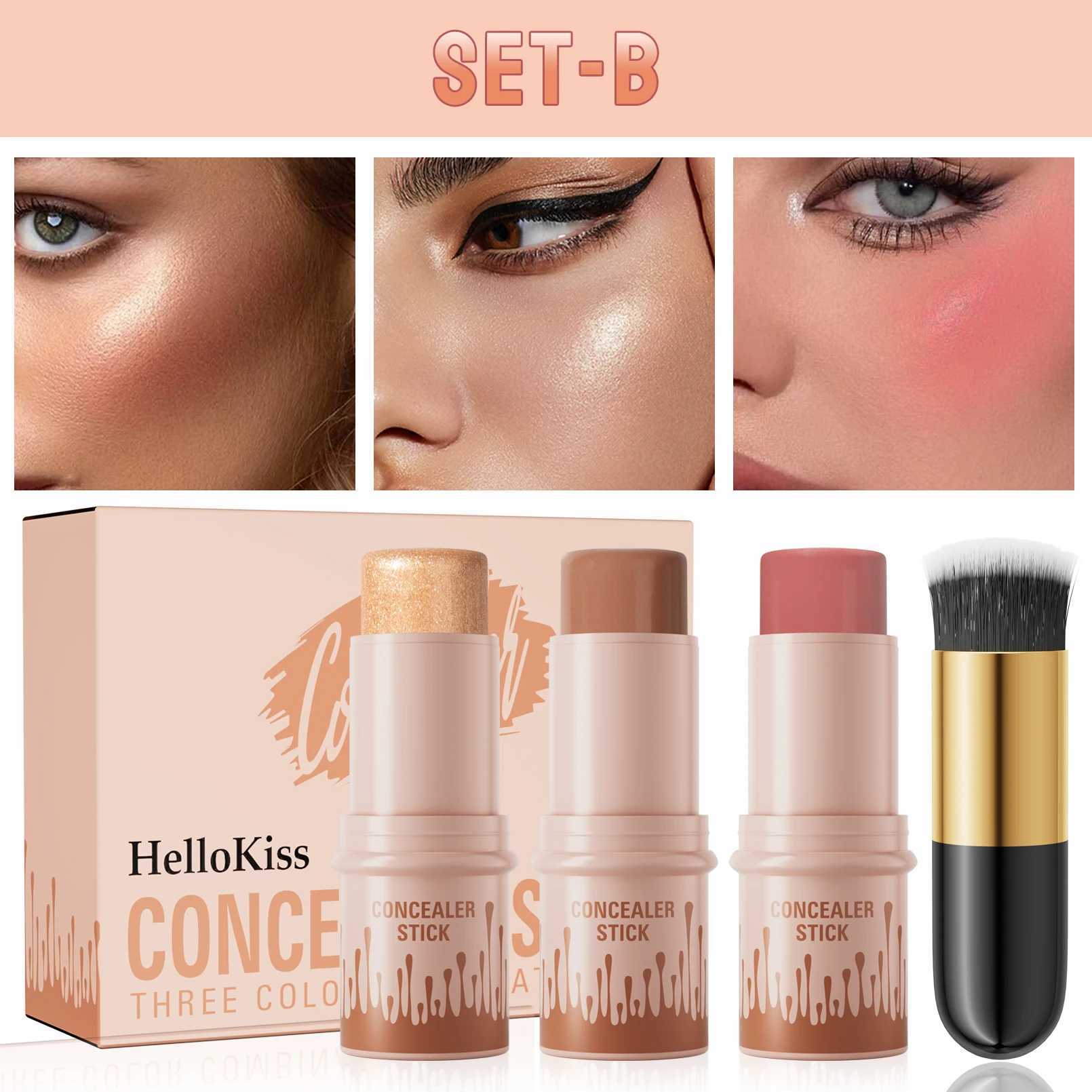 4Pcs makeup facial contour bronze stick multifunctional fluorescent whitening silk red cream modified concealerW250217