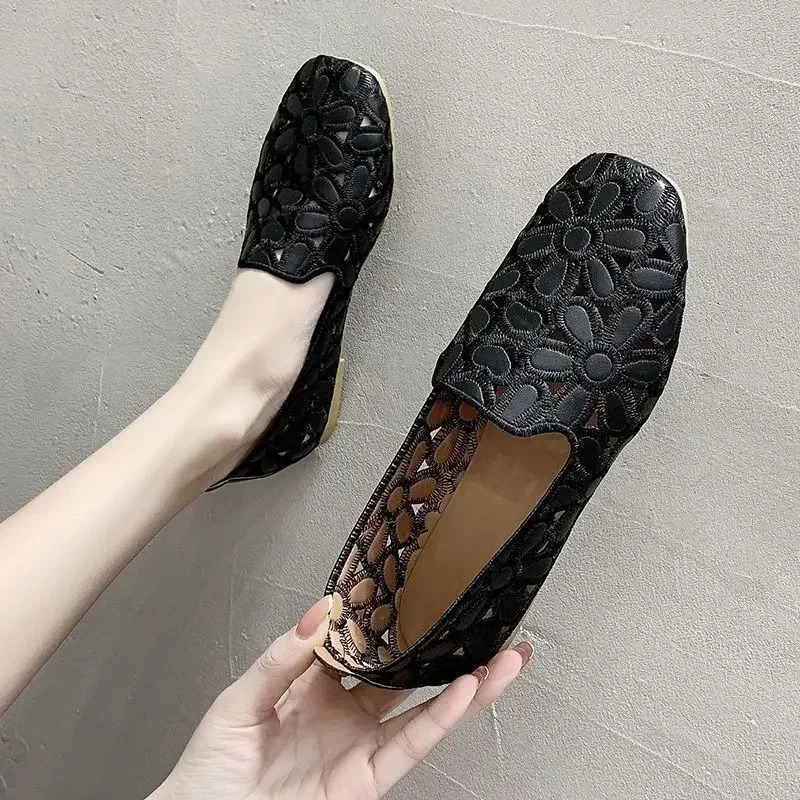 Women Flats Slip on Loafers Foldable Flats for Women Square Toe Single Shoes Hollow Out Fashion Party Casual Fashion Women Shoes 250214