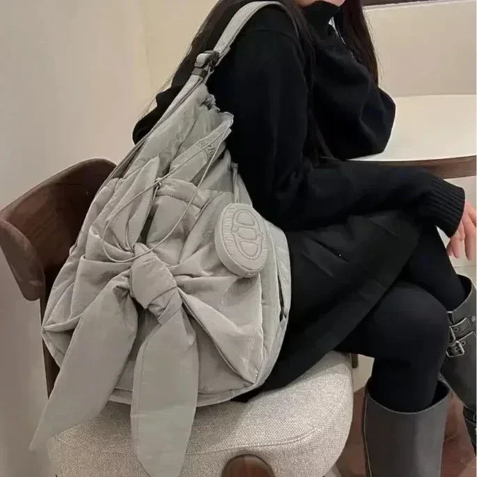 Women Bag Nylon High-Capacity Fashion Casual Backpack Bow Drawstring Shoulder Bag Handbag All-match 250122