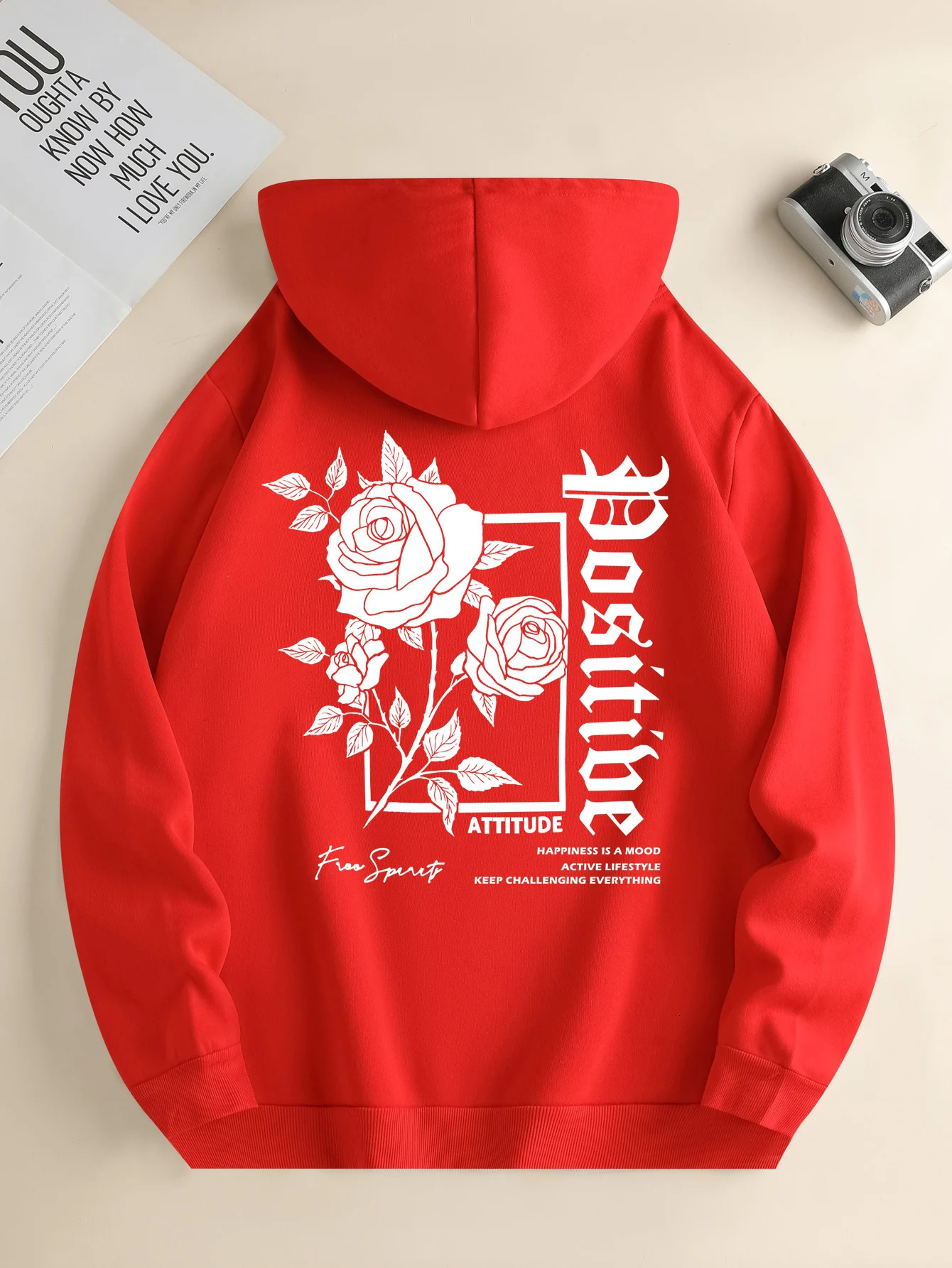 Mens fashion hoodie casual daily drawstring hooded sweatshirt Rose Print front kangaroo pocket mens jacket 250214