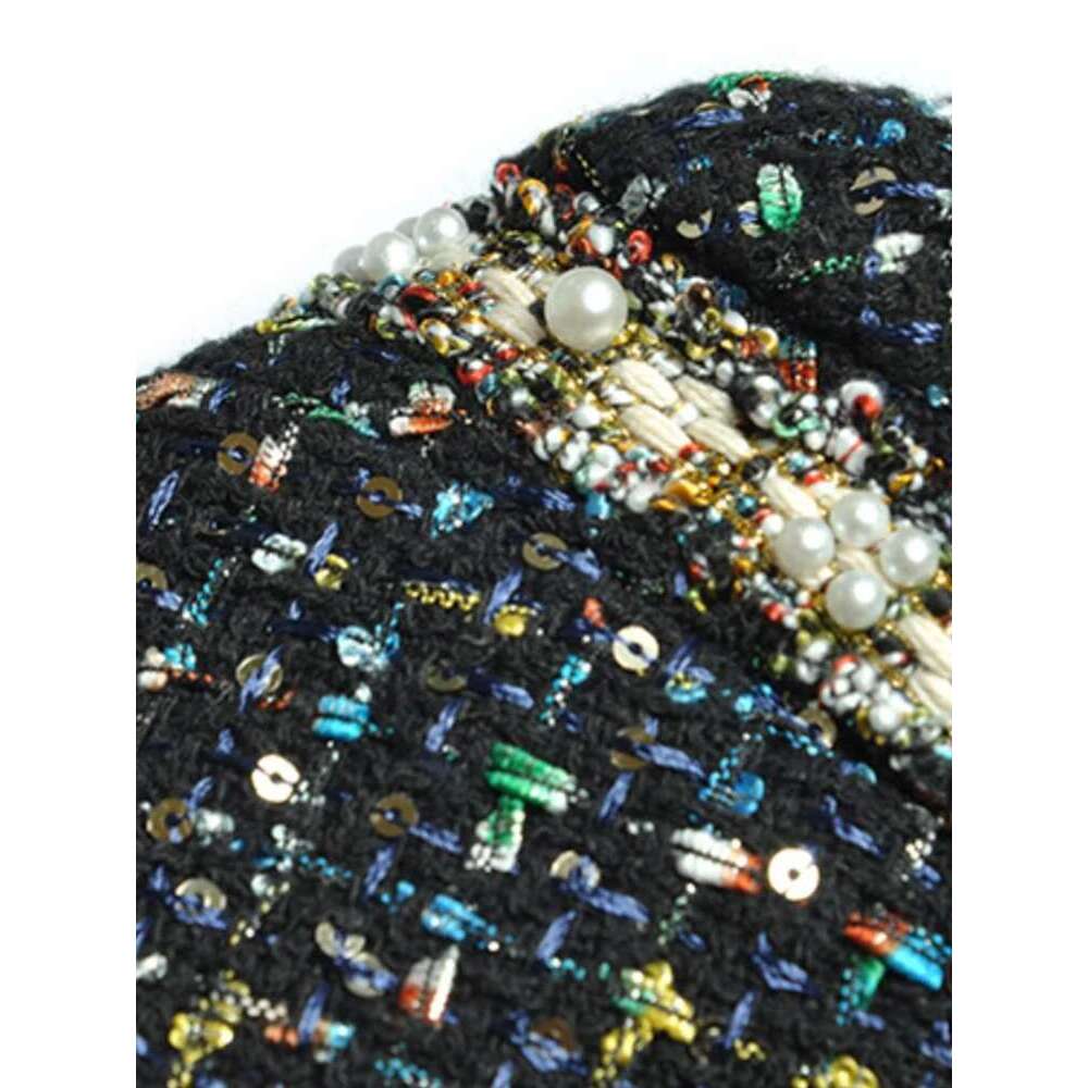 Women's Tweed 2 Pcs Set Stand Up Collar Bow Slim Top Jacket Split Skirts Sets 2025 Spring New Female Clothing