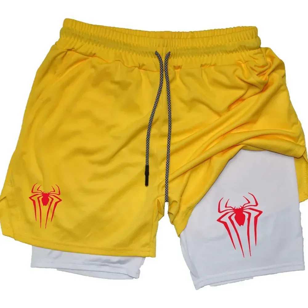 Mens Spider Print Compression Shorts Gym Sports Training Shorts Y2K With Pockets 5 inches Quick Drying Breathable 2-in-1T250310
