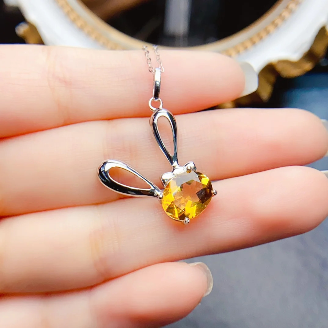 FS 8*10mmNatural Citrine Rabbit Pendant Necklace With Certificate S925 Solid Silver Fine Fashion Charm Jewelry for Women MeiBaPJ 250213