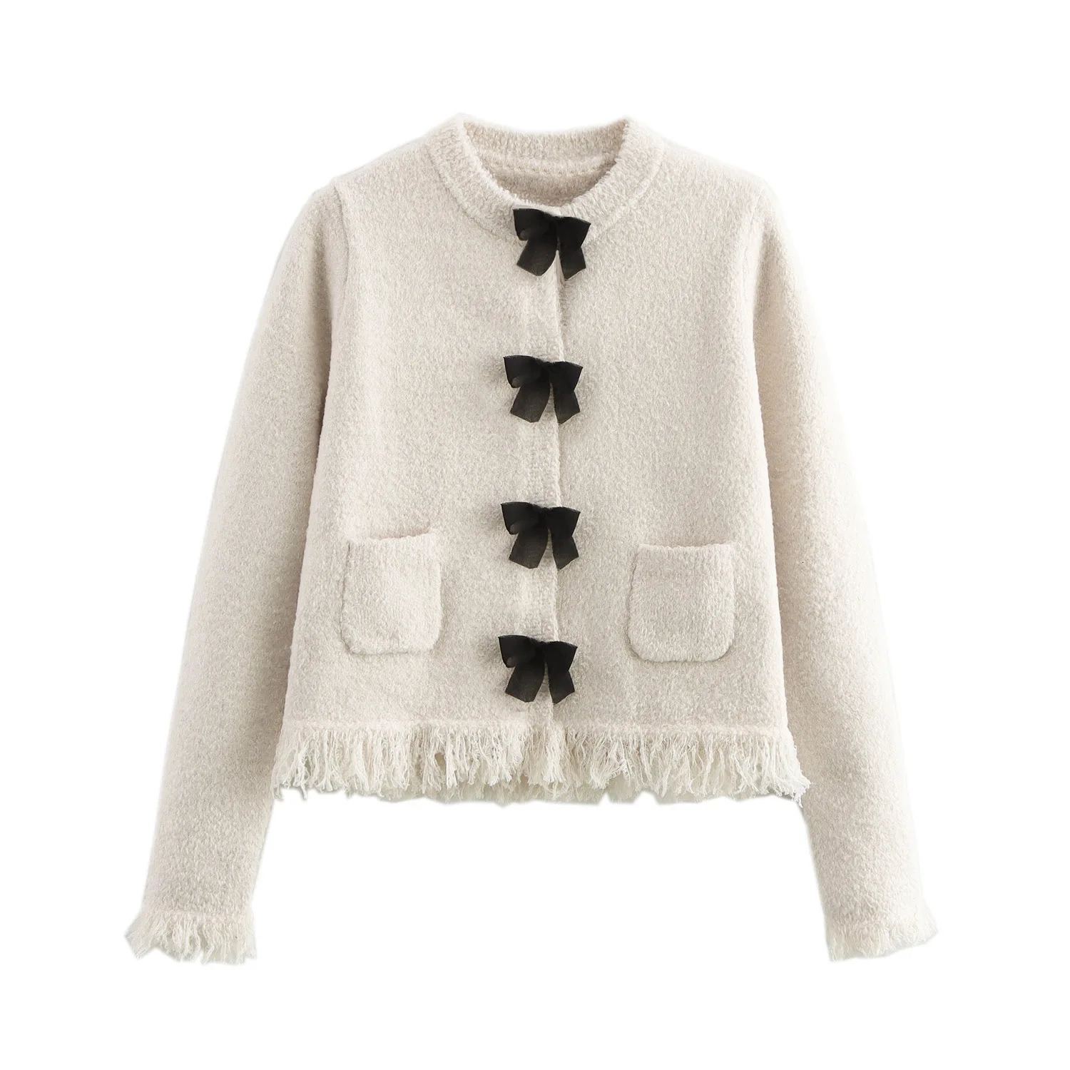 Elegant Tassel Skirts Suit Women Bow Oneck Long Sleeve Coats Mini Skirt Two Pieces Set Winter In Matching Outfits 250214