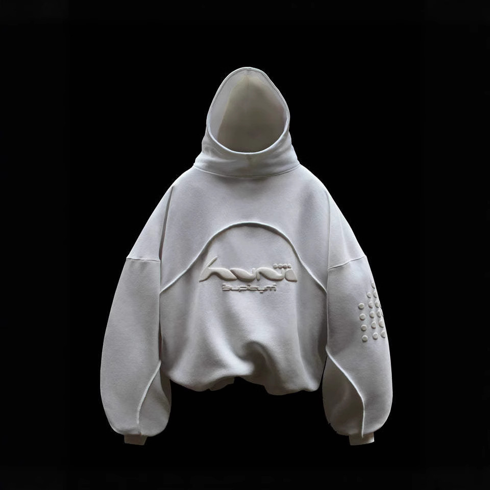 American style trendy casual street color blocked letter foam printed hooded sweatshirt 241206