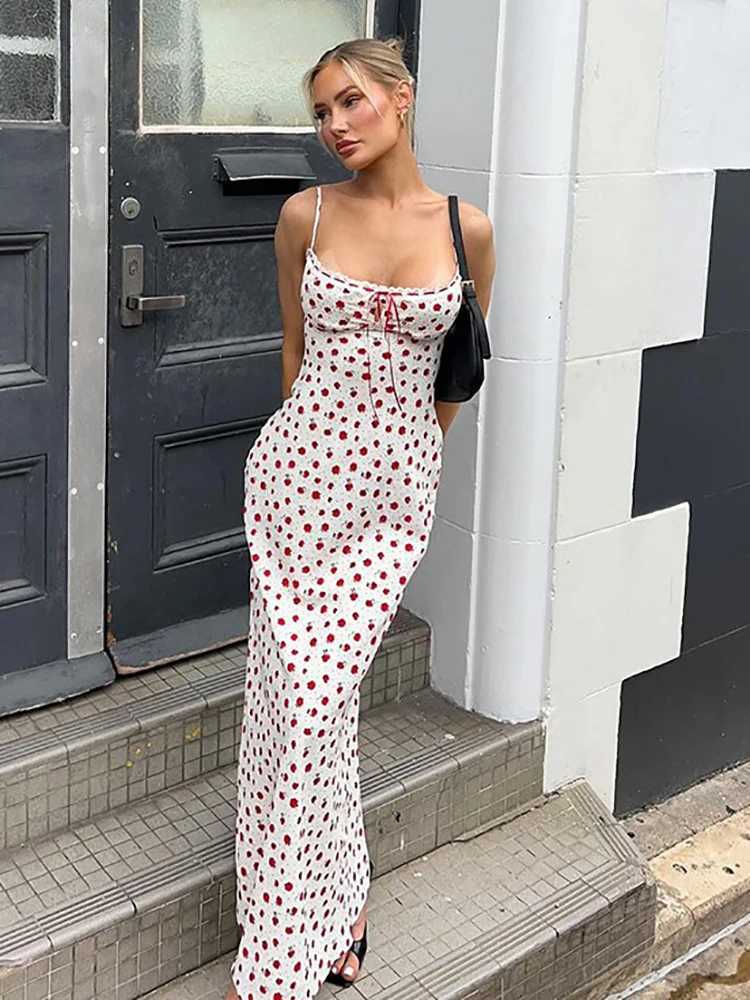 Basic Casual Dresses Fantoye Sexy Backless Print Floral Women Dress White Spaghetti Strap Evening Dress Female Summer Elegant Party Clubwear Vestidos 