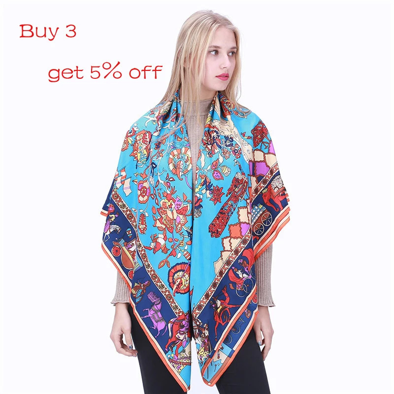 LESIDA Pure Silk Scarf Women Large Shawls Stoles Tree Print Square Scarves Foulards Femme Wrap Bandanas 130*130CM 1303 250213