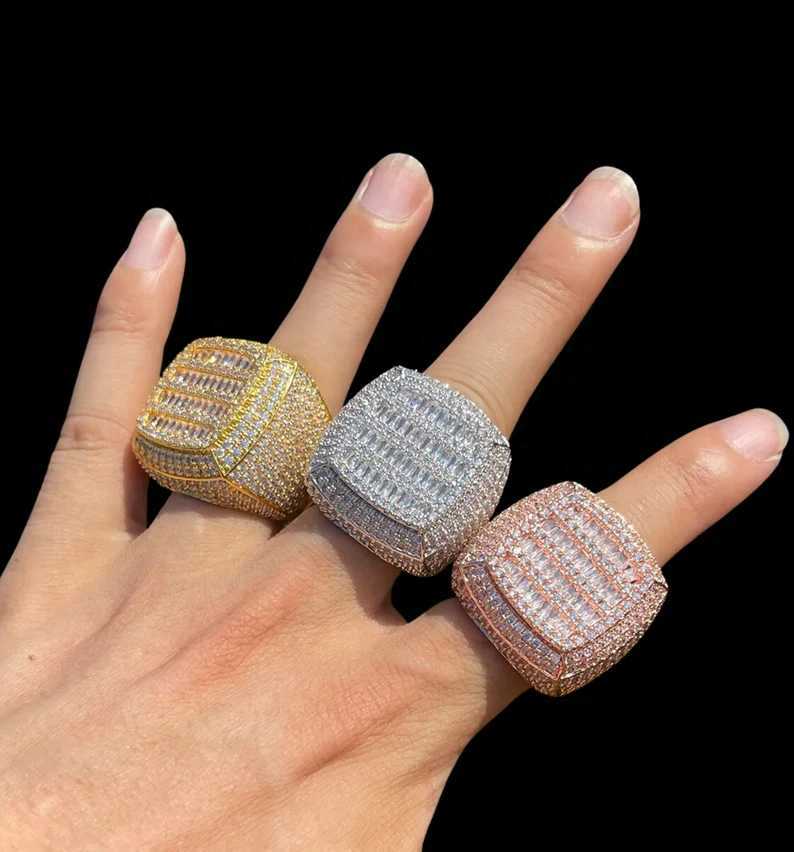 18K Gold plated baguette cutting jewelry champion rapper men ring Iced Out 925 Silver Hip Hop Moissanite Mens Ring